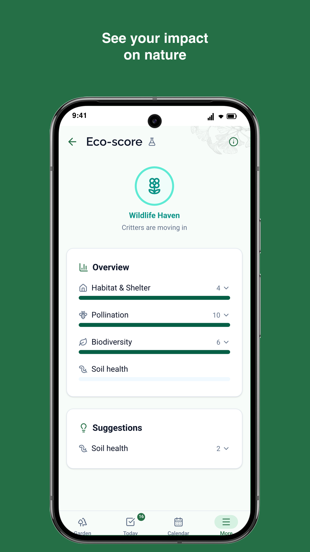 Gardiflora app showing Eco-Score for a plant with biodiversity impact