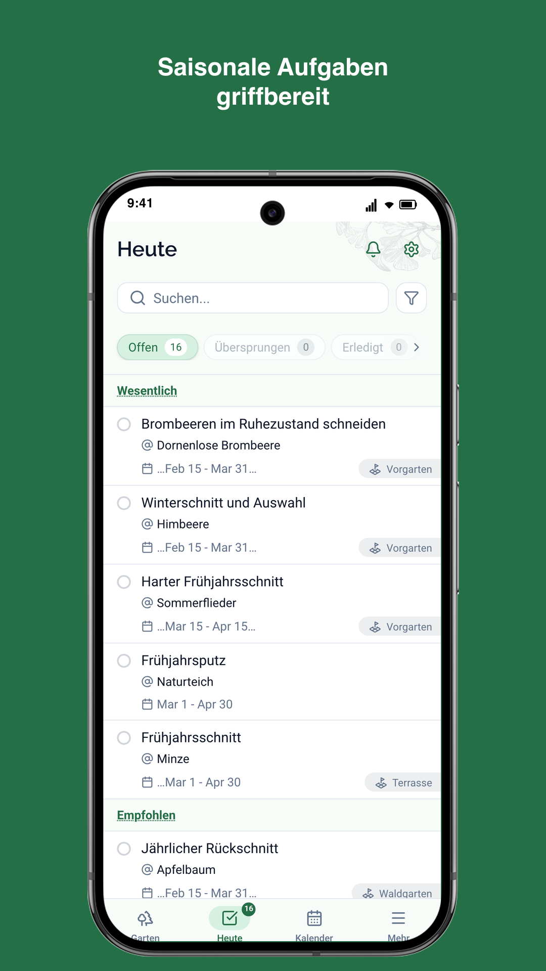 Gardiflora-App zeigt saisonale Gartenaufgaben